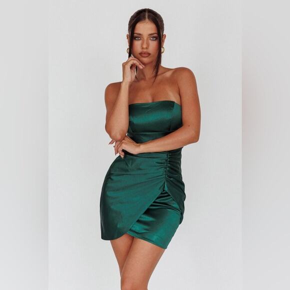 NEW with tags SELFIE LESLIE • SIOBHAN STRAPLESS MINI DRESS FOREST GREEN • - Picture 5 of 16